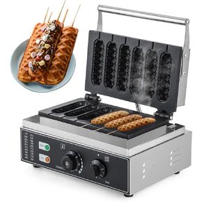 CGOLDENWALL Commercial/Home Corn Dog Waffle Maker Machine 1550W 6Pcs French Muffin Irons Non-stick Stainless Steel Waffle Stick Maker, 50-300℃ Temp Control 110V