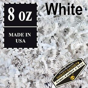Mighty Gadget 1/2 lb (8 oz) White Crinkle Cut Shredded Paper Filler for Gift Box Filler, Basket Filler, White Packaging Material, Fluffy, Sturdy