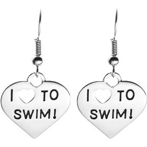 Swim Earrings, I Love Swimming Charm Dangle Earrings, Girls Swim Jewelry for Swimmers & Swim Teams