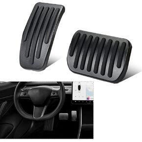 2 PCS Car Brake Accelerator Pedal, Alloy Panel Concave Convex Rubber Strip Anti-Slip Individuality Matte Pedal, Modified Decorative Accessories, Compatible with 2022 Tesla Model Y/3 (Black)