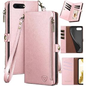 XcaseBar for iPhone 7Plus/8 Plus 5.5" Wallet case with Zipper Credit Card Holder【RFID Blocking】, Flip Folio Book PU Leather Phone case Shockproof Cover Women Men for Apple 7 Plus case Wine Red