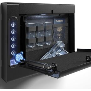 XDeer Biometric Wall Safe with Gas Strut for Quick Access, Hidden Storage for Full-Size, LED Light, Silent Mode, and Backlit Digital Keypad S008QG