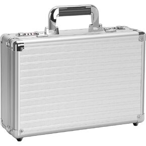 Storage Lock Box - 14.2 x 9.8 x 4.5 Inch, Portable Locking Storage Totes with Dual Combination Locks, Lock Boxes for Personal Items, Cash, Briefcase - Silver