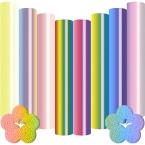 Puff Vinyl Heat Transfer 3D - Puff HTV Vinyl Gradient Colour 8 Sheets 12"x 10" Puff Heat Transfer Vinyl for T-Shirt Clothes Compatible with Cricut Air or Maker (Gradient Colour)