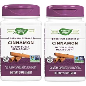 Nature's Way Cinnamon - Supports Carbohydrate Metabolism* - Non-GMO Project Verified - Cinnamon Extract - Standardized to 8% Flavonoids - 120 Vegan Capsules (Pack of 2)