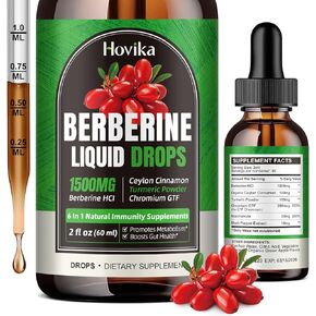 Berberine HCL Liquid Drops - 1500 mg Berberine Supplement with Ceylon Cinnamon, Chromium, Turmeric, Niacinamide - Supports Glucose Metabolism and Immune System, Gut Health - 2 FL Oz Vegan