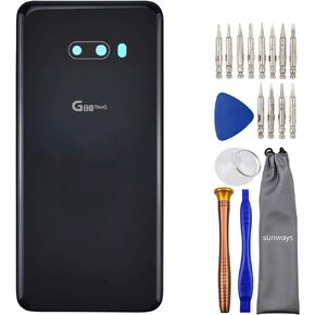 Sunways Glass Back Case Battery Door with Pre-Cut Adhesive on Case Replacement for LG G8X ThinQ LMG850EMW New Aurora Black