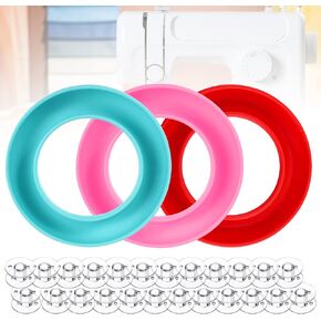 Neatbuddy 3 Pack Bobbin Holders, Silicone Bobbin Rings, Different Color Sewing Machine Bobbin Organizer and 24 Transparent Bobbins for Daily Sewing Supplies(Green & Rose& Blue) in Kuwait