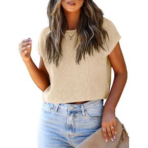 Women's Cap Sleeve Sweater Vest Summer Casual Crewneck Lightweight Knit Pullover Tank Tops