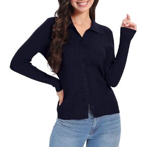 Urban CoCo Women's Long Sleeve V-Neck Pullover Sweater Shirt Knit Casual Ribbed Button Down Tops
