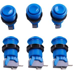 6x Blue Happ Standard Arcade Push Button with Microswitch for Mame, Jamma, Arcade Video Games