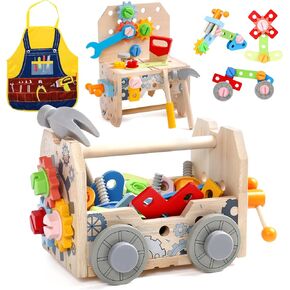 Kids Tool Set, Wooden Toddler Tools Bench Toys for 2 3 Year Old Boys Girls, Montessori Toys for Ages 2-4 STEM Educational Construction Toys for 3 4 5 Year Old Birthday Gift for Toddlers (52 PCS)