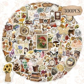 STKJoviale 300PCS Vintage Stickers Aesthetic Stickers for Journaling Scrapbook Laptop Planner Water Bottles, Waterproof Vinyl Cottagecore Vintage Stickers for Teens Adults