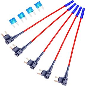 Pack-5 Car Add-a Circuit Fuse, ATM ATO Blade Fuse Holder with 4 PCS 15A Inserts, Automobile Replacement Accessories, Universal for Most Cars, Trucks and Vans (Black)