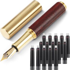 Vintage Wooden Mini Fountain Pen, Short Pocket Travel Fountain Pen Fine Nip Pen Fancy Pens Smooth Writing with 15 Pcs 2.6mm Black Ink Cartridges for Journaling Office School Supplies(B)