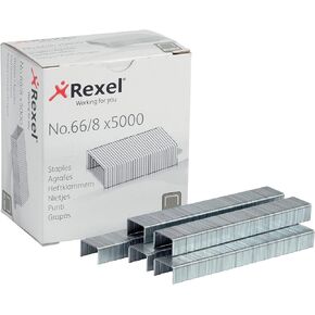 Rexel No.66/8 mm Heavy Duty Staples, for Stapling up to 40 Sheets, Use with The Rexel Giant and Goliath Staplers, Box of 5000, 6065,Silver