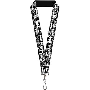 Buckle-Down DC Comics Lanyard, Batman Gotham City Graffiti Collage Black White, Elastic