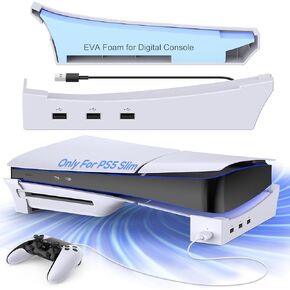 حامل أفقي من MENEEA لوحدة التحكم PS5 Slim مع 4 منافذ USB، وملحقات حامل قاعدة لوحدة التحكم Playstation 5 Slim، وملحق USB 2.0 للبيانات والشحن، وليس لوحدة التحكم القياسية PS5
