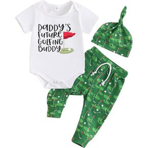 Newborn Baby Girl Boy Golf Outfit Daddy's Future Golfing Buddy Golf Romper Golf Pants Set 3Pcs Summer Clothes