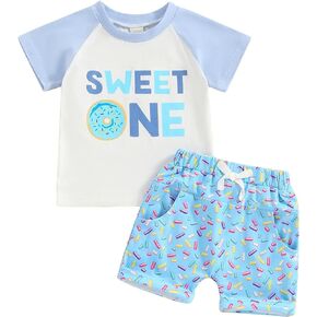Bagilaanoe Baby Boy Summer Outfit Clothes Sweet One Short Sleeve T-Shirt Tops and Shorts Set 1st Birthday Outfit