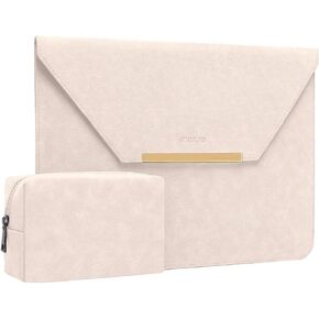 MOSISO Laptop Sleeve Compatible with MacBook Air 13 M3 A3113 M2 A2681 M1 A2337 A2179 A1932/Pro 13 M2 M1 A2338 A2251 A2289 A2159 A1989 A1706 A1708, Matte PU Leather Flap Case with Small Bag, Apricot