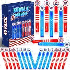 MOVINPE 40Pcs 4th of July Mini Bubble Wands 8 Styles Bubble Party Favors for Kids, Patriotic Red White Blue Bubbles Independence Day Patriotic Decorations for Girls Boys Children (Red White Blue) in Kuwait