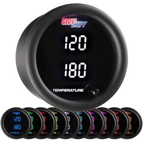 GlowShift 10 Color Digital 300 F Dual Temperature Gauge Kit - for Water, Oil, Transmission Temp - Includes Electronic Sensors - 2 Multi-Color LED Displays - Tinted Lens - 2-1/16" (52mm)