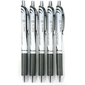 Pentel EnerGel Deluxe RTX Retractable Liquid Gel Pen,0.5mm, Fine Line, Needle Tip, Black Ink-Value set of 5
