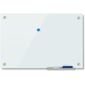 Magnetic Glass Board with Eraser, Frameless Tempered Glass Dry Erase Whiteboard with Marker Tray for Interactive Office, Wall Mounted White Glass Board, 48" x 36"