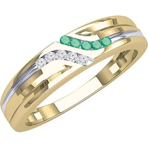 Dazzlingrock Collection Round Emerald & White Diamond Channel Set Wedding Band for Men in 14K Gold