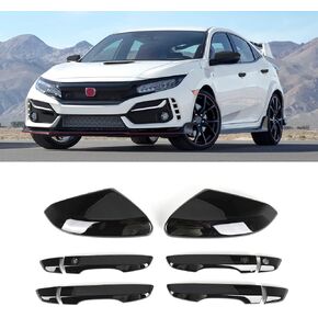 Side Mirror Cover Cap + Door Handle Covers Kit Compatible with 10th Honda Civic 2016 2017 2018 2019 2020 2021 (Black)