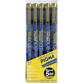 Sakura Color Products ESDK-5A Water-Based Pen, Pigma, Black, Set of 5