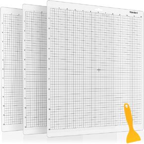 3 Pack Standard Grip Cutting Mat for Silhouette Cameo 4/3/2/1, 12x12 Inch Square Non Slip Cut Mats with Scraper, Gridded Adhesive Sticky Quilting Replacement Accessories for Craft Sewing