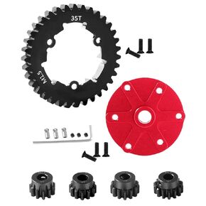 35T Spur Gear Cush Drive Upgrades Part for 1/5 X-Maxx 6S,X-Maxx 8S Monster Truck,Aluminum Cush Drive Housing,Medium Carbon Steel 35T 1.5 Spur Gear with Pinion Gear(15T/16T/17T/18T),Red