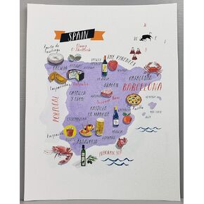 Spanish Food Map, Food Regions of Spain, 8 1/2 x 11