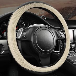 CAR-GRAND Steering Wheel Cover, 3D Air Mesh Breathable Leather Universal Fits for 95% Sedan, SUV, Cars, Anti-Slip Safety Comfortable Design(Black＆Red)