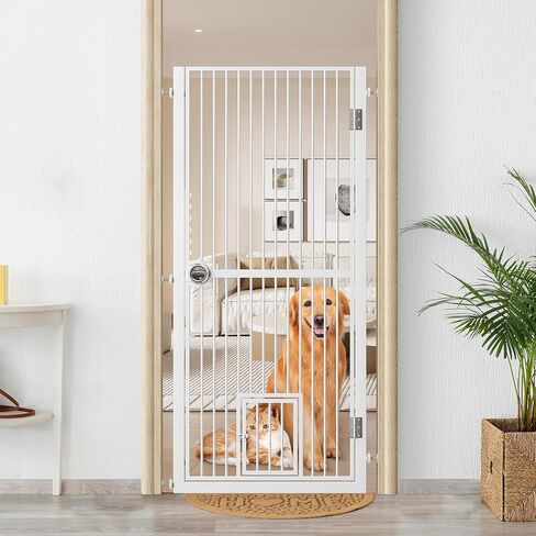 61" Extra Tall Pet Gate for Doorway, 30.2"-32.6" Adjustable Wide Dog Door and Cat Door, 1.37" Gap for Pet Gates, Suitable for Doorways or Kitchen, No Drilling Pressure Mount Kit, White in Saudi Arabia