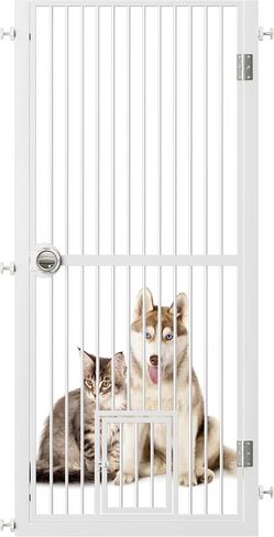 61" Extra Tall Pet Gate for Doorway, 30.2"-32.6" Adjustable Wide Dog Door and Cat Door, 1.37" Gap for Pet Gates, Suitable for Doorways or Kitchen, No Drilling Pressure Mount Kit, White in Saudi Arabia
