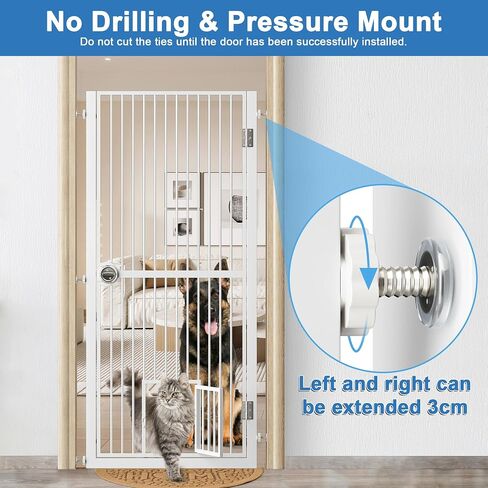 61" Extra Tall Pet Gate for Doorway, 30.2"-32.6" Adjustable Wide Dog Door and Cat Door, 1.37" Gap for Pet Gates, Suitable for Doorways or Kitchen, No Drilling Pressure Mount Kit, White in Saudi Arabia