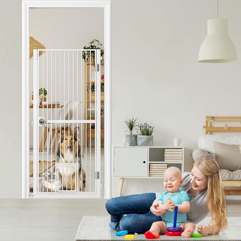 61" Extra Tall Pet Gate for Doorway, 30.2"-32.6" Adjustable Wide Dog Door and Cat Door, 1.37" Gap for Pet Gates, Suitable for Doorways or Kitchen, No Drilling Pressure Mount Kit, White in Saudi Arabia