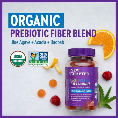 الفصل الجديد صمغ الألياف العضوية للأطفال، 4 جرام من ألياف البريبايوتك النباتية اللذيذة لصحة الجهاز الهضمي، نباتي، غير معدّل وراثيًا، عضوي من وزارة الزراعة الأمريكية، خالي من الغلوتين، بنكهة الحمضيات والتوت، 60 قيراط in Kuwait