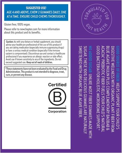 الفصل الجديد صمغ الألياف العضوية للأطفال، 4 جرام من ألياف البريبايوتك النباتية اللذيذة لصحة الجهاز الهضمي، نباتي، غير معدّل وراثيًا، عضوي من وزارة الزراعة الأمريكية، خالي من الغلوتين، بنكهة الحمضيات والتوت، 60 قيراط in Kuwait