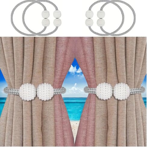 4pcs Magnetic Curtain Tiebacks - Tie Backs for Curtains 2 Pack - Tiebacks for Drapes or Curtains - Magnetic Curtain Clips - Curtain Magnets Closure (Gold White) in Saudi Arabia
