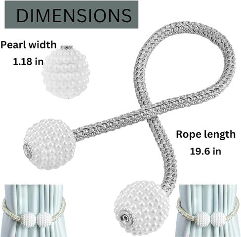 4pcs Magnetic Curtain Tiebacks - Tie Backs for Curtains 2 Pack - Tiebacks for Drapes or Curtains - Magnetic Curtain Clips - Curtain Magnets Closure (Gold White) in Saudi Arabia