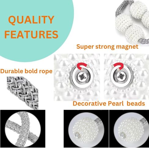 4pcs Magnetic Curtain Tiebacks - Tie Backs for Curtains 2 Pack - Tiebacks for Drapes or Curtains - Magnetic Curtain Clips - Curtain Magnets Closure (Gold White) in Saudi Arabia
