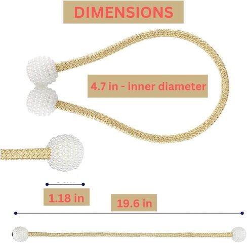 4pcs Magnetic Curtain Tiebacks - Tie Backs for Curtains 2 Pack - Tiebacks for Drapes or Curtains - Magnetic Curtain Clips - Curtain Magnets Closure (Gold White) in Saudi Arabia