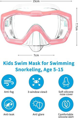 نظارات السباحة للأطفال من Bairuifu للأطفال من سن 4 إلى 16 عامًا، عدسات مضادة للكسر/مضادة للضباب / رؤية بانورامية 180 درجة / نظارات سباحة للأطفال مع غطاء للأنف in Kuwait