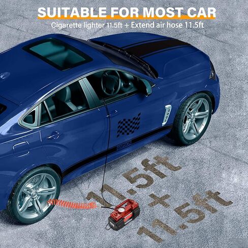 GSPSCN Silver Dual Cylinder 12V Air Compressor Pump for Car, Heavy Duty Portable Tire Inflator 150PSI with LED Work Lights for Auto,Truck,SUV, RV,Balls etc in Kuwait