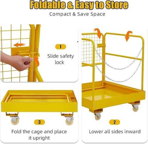 Forklift Safety Cage 36"x36" for 1 or 2 People, Forklift Man Basket 1200 Lbs, Foldable Forklift Work Platform for Changing Lights, Painting, Roof Repair, Tree Service Wheels, for Most Aerial Jobs in Saudi Arabia