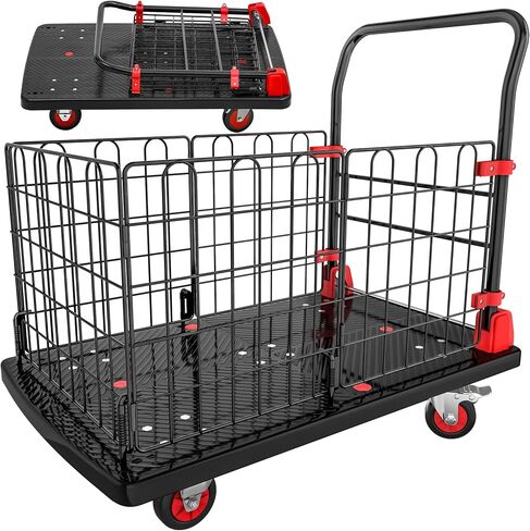 YITAHOME Platform Truck Cart with Cage, 36 x 24 in 1000LBS Capacity Folding Cart with Wheels,Heavy Duty Hand Moving Cart,Foldable Dolly Cart with Basket for Warehouse Luggage Moving in Saudi Arabia